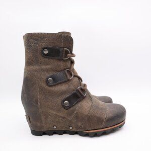Sorel Joan of Arctic Wedge Boots Women's 6.5 Brown Leather Lace Up NL1987-028